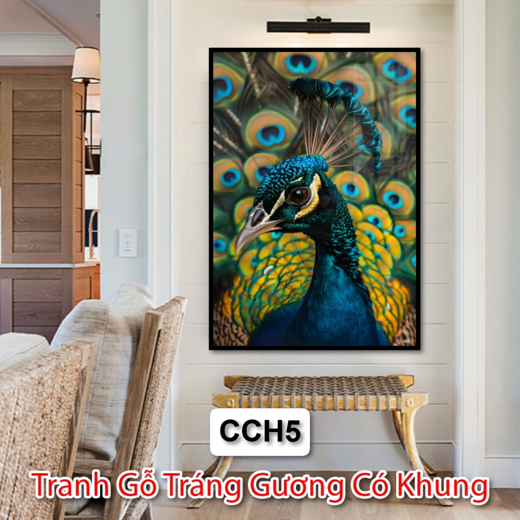 Tranh Con Công 4k Tráng Gương Treo Tường Siêu Nét - Tránh Gỗ Tráng Gương Trang Trí Phòng Khách