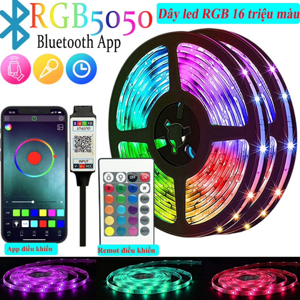 Dây Led RGB Nháy Theo Nhạc Điều Khiển Remote và App Điện Thoại 5m 10m ...
