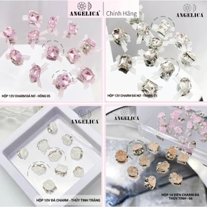 Set 10 - 12 Viên Charm Đá Nơ Đính Móng ( Kèm Hộp Đựng ) Siêu Sáng Siều Bền ANGELICA