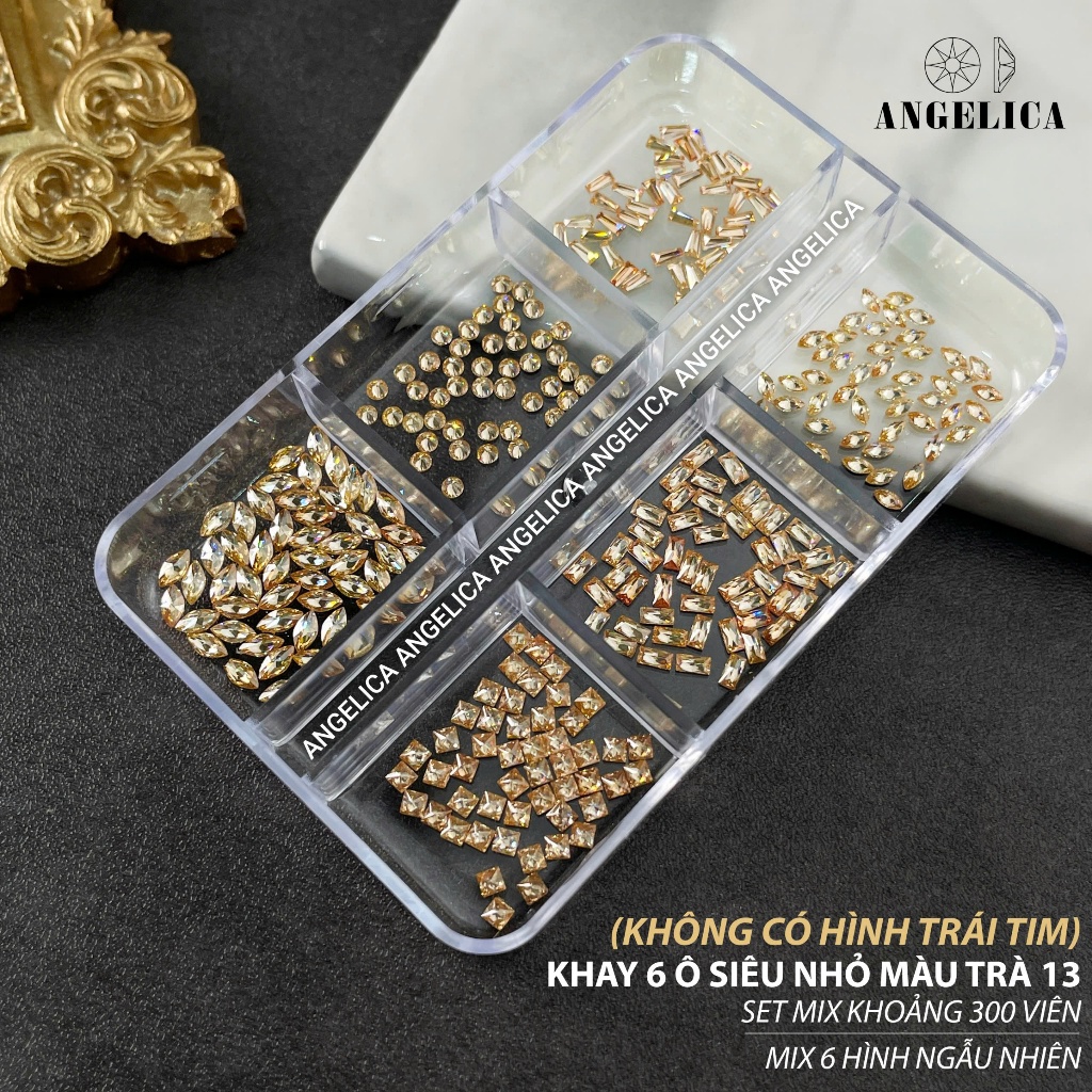 Khay đá khối chân bằng super mini siêu nhỏ đính nails chân vàng trang trí móng khoảng 300 viên ANGELICA SMINI