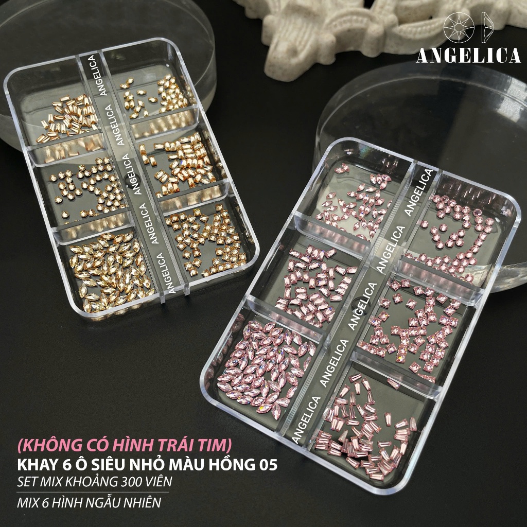 Khay đá khối chân bằng super mini siêu nhỏ đính nails chân vàng trang trí móng khoảng 300 viên ANGELICA SMINI