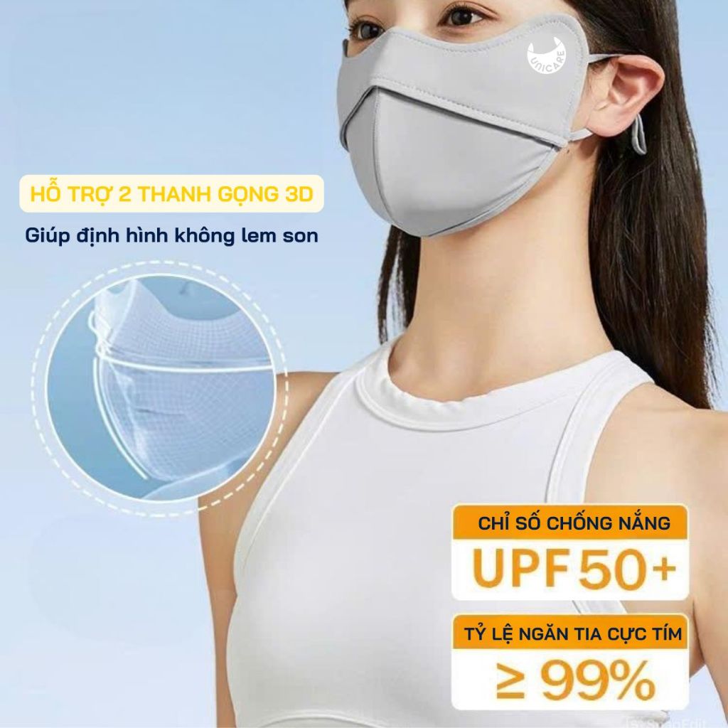 [Combo 3 Chiếc] Khẩu Trang Unicare Chống Tia UV-Proof Mask Vải Lụa Mềm Mịn Chống Nắng 2 Lớp Thoáng Khí - Chính Hãng