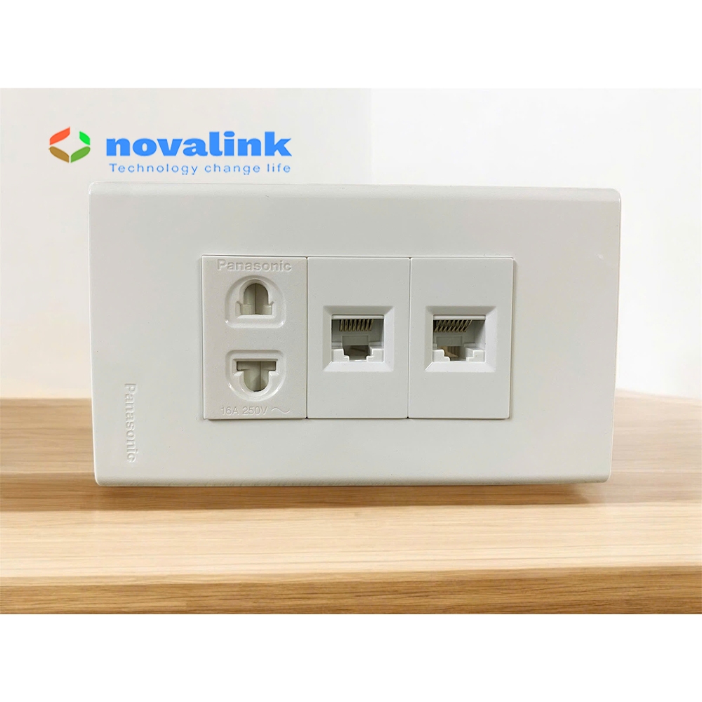 Ổ cắm điện + mạng âm tường Panasonic 16A, 2 cổng RJ45 chính hãng ...