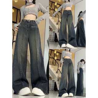 Quần Bò Jeans Nữ Ống Rộng, Quần Bò Denim Suông Ống Rộng Túi Cơi Phối Viền Cạp Cạo Siêu Hách Dáng Cực Đỉnh