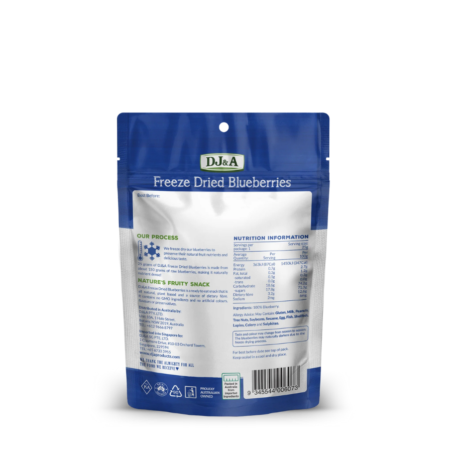 Ảnh DJ&A Blueberries Việt quất sấy giòn ăn liền 25g date mới nhất T10/2025 hàng Úc nhập khẩu 2