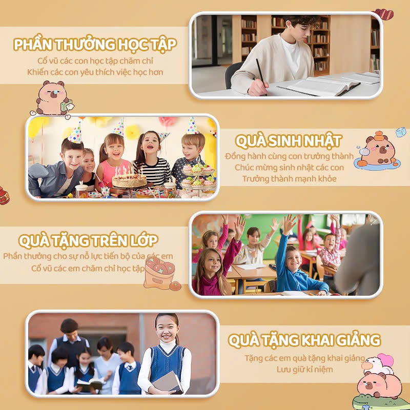 Hộp Quà Tặng Văn Phòng Phẩm Capybara – Set Đồ Dùng Học Tập Bút Thước Dễ Thương Tặng Quà Sinh Nhật, 1/6 Cho Bé