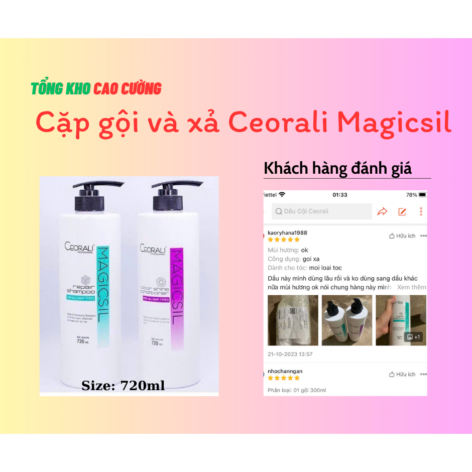 Cặp dầu gội và xả phục hồi Ceorali Magicsil 720ml