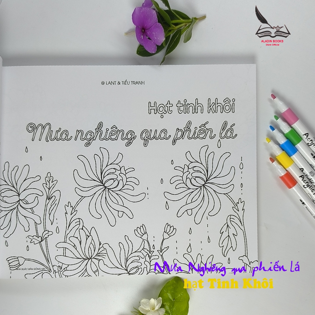 Sách- Tô Màu Mưa Nghiêng Qua Phiến Lá-Lant Tiểu Tranh-Chất Lượng Giấy Cao Cấp-Kèm Quà Tặng