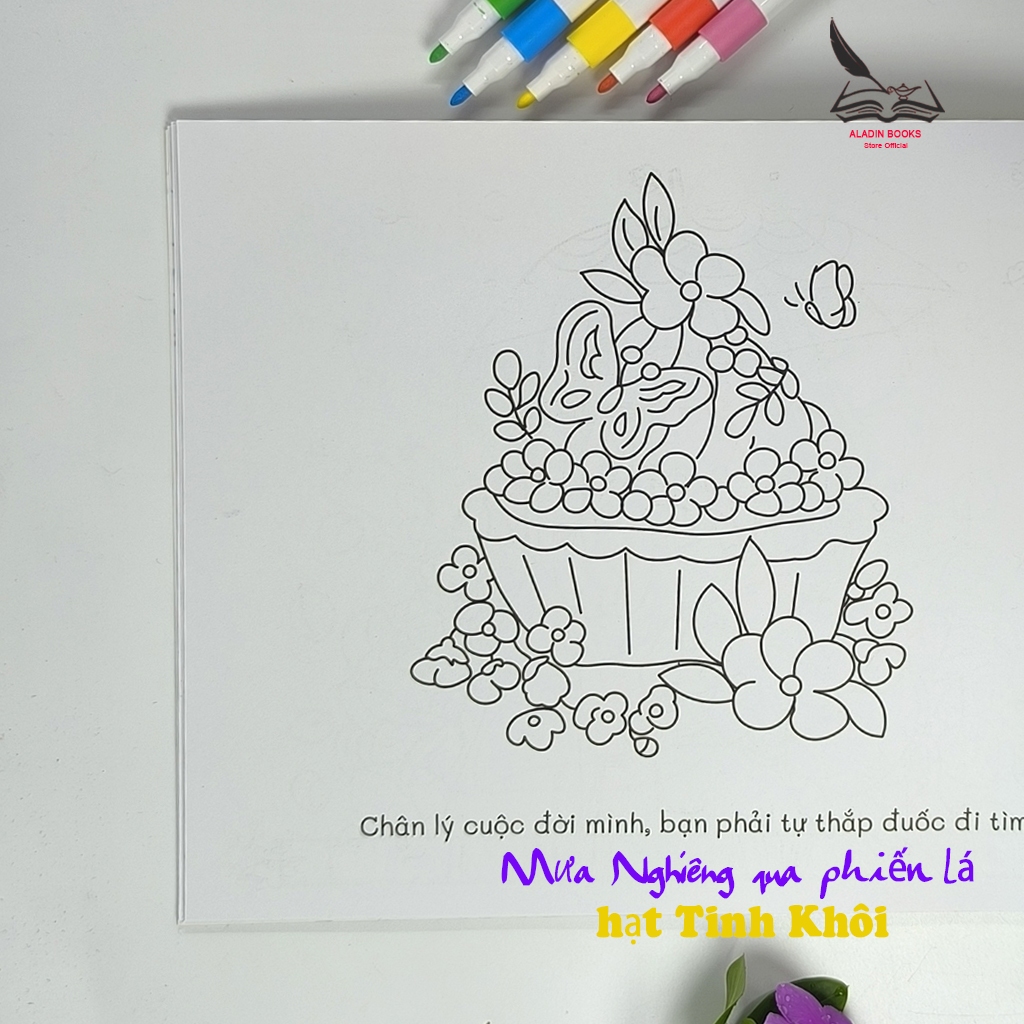 Sách- Tô Màu Mưa Nghiêng Qua Phiến Lá-Lant Tiểu Tranh-Chất Lượng Giấy Cao Cấp-Kèm Quà Tặng