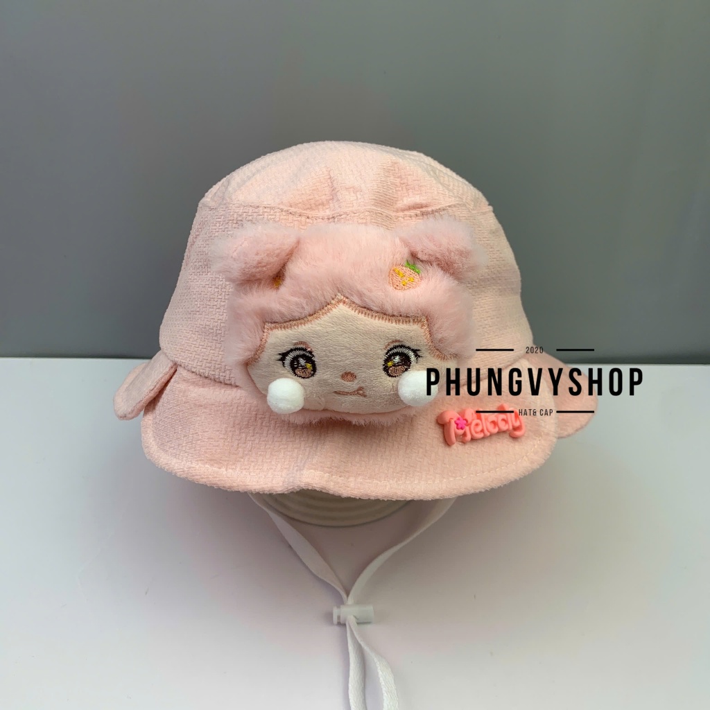 Bé Dưới 2Tuổi/Vđ 49cm_Mũ nhung bucket tai bèo vành trai gái trẻ em phungvyshop-nón /Bo nhí Loại Vành BA LÁ BÚP BÊ /