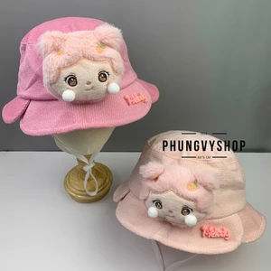 Bé Dưới 2Tuổi/Vđ 49cm_Mũ nhung bucket tai bèo vành trai gái trẻ em phungvyshop-nón /Bo nhí Loại Vành BA LÁ BÚP BÊ /