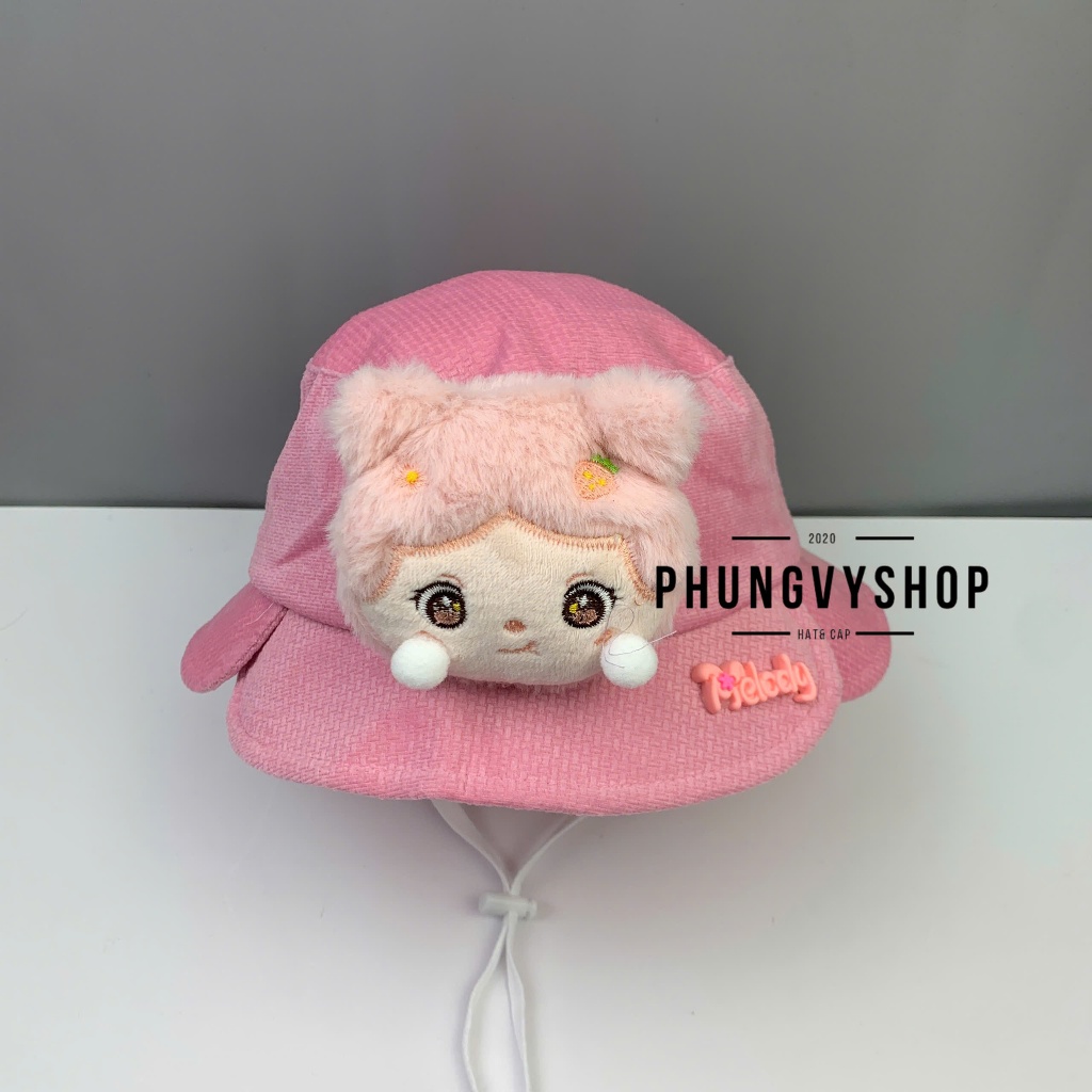 Bé Dưới 2Tuổi/Vđ 49cm_Mũ nhung bucket tai bèo vành trai gái trẻ em phungvyshop-nón /Bo nhí Loại Vành BA LÁ BÚP BÊ /