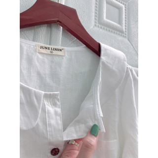 [JUNE LINEN] A25-Áo cổ sen tay phồng LINEN TƯNG PREMIUM. Ảnh chính chủ.