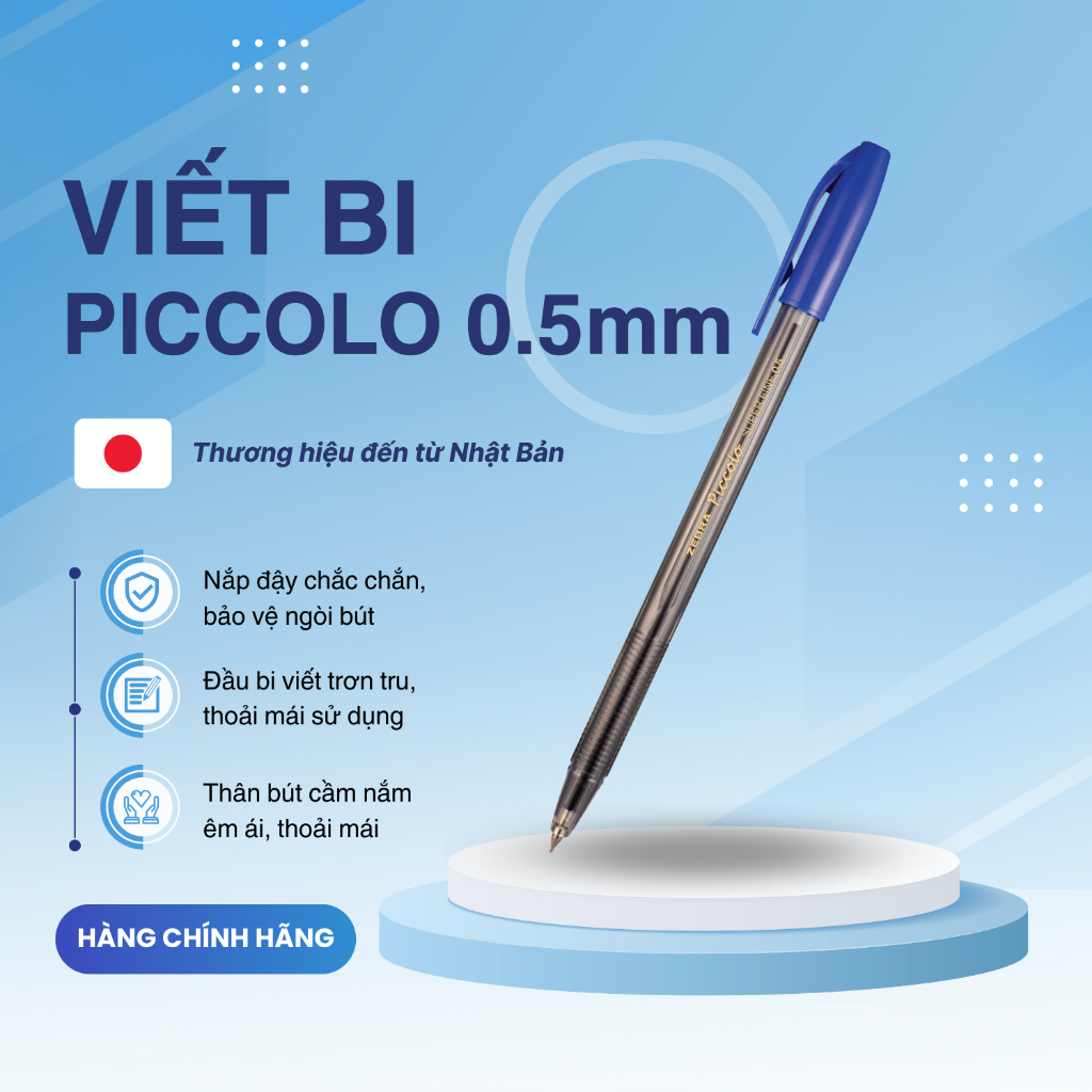 Ảnh Bút bi nắp Piccolo hộp 12 cây xanh/đen/đỏ - Zebra [Chính hãng] 2