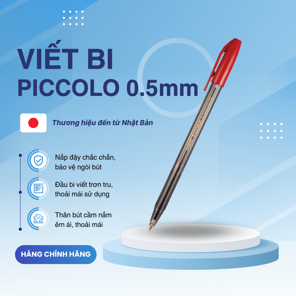 Ảnh Bút bi nắp Piccolo hộp 12 cây xanh/đen/đỏ - Zebra [Chính hãng] 3