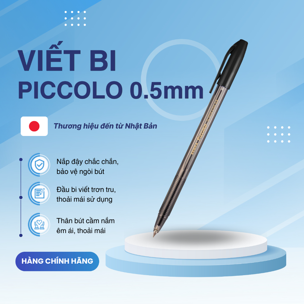 Ảnh Bút bi nắp Piccolo hộp 12 cây xanh/đen/đỏ - Zebra [Chính hãng] 4