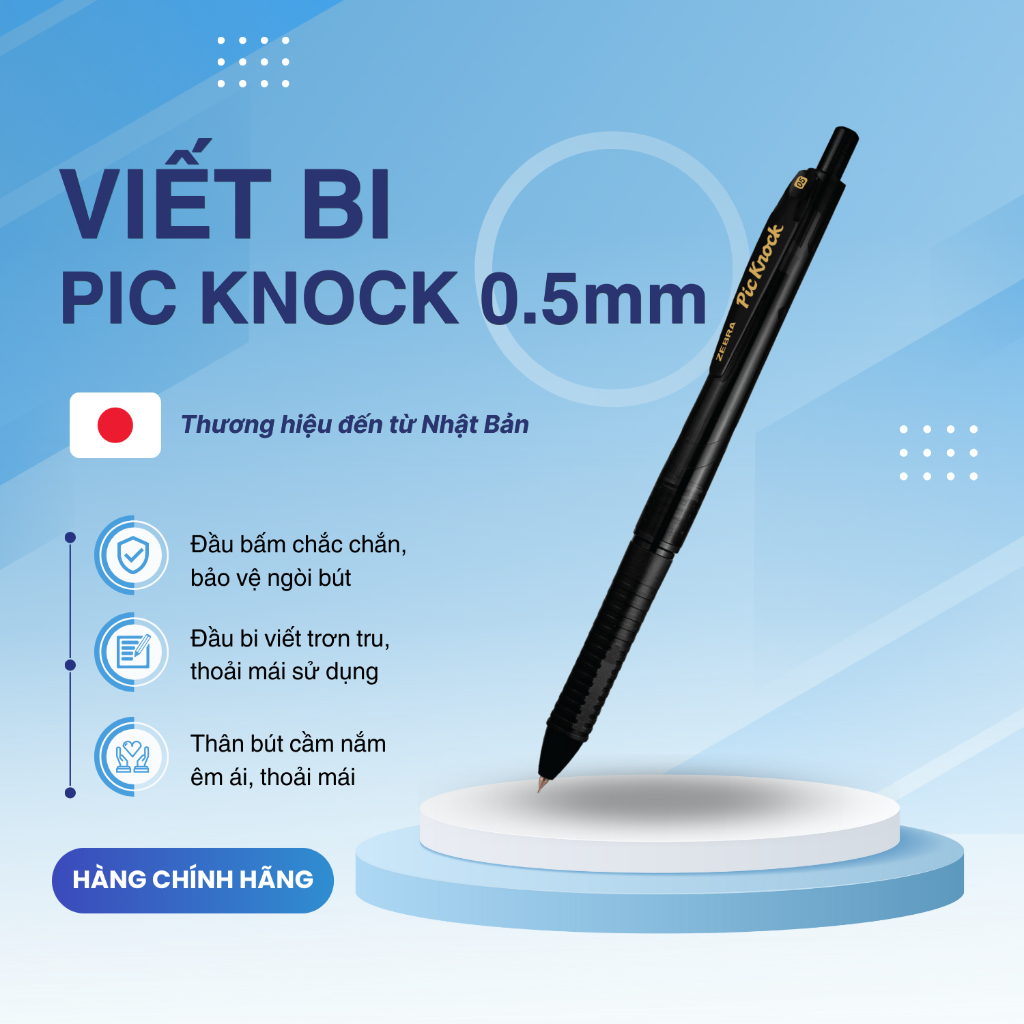 Ảnh Bút bi bấm Pic Knock hộp 12 cây xanh/đen/đỏ - Zebra [Chính hãng] 4
