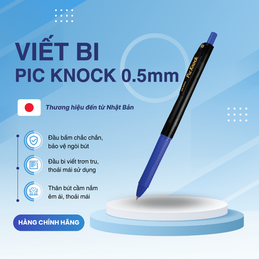 Ảnh Bút bi bấm Pic Knock hộp 12 cây xanh/đen/đỏ - Zebra [Chính hãng] 2