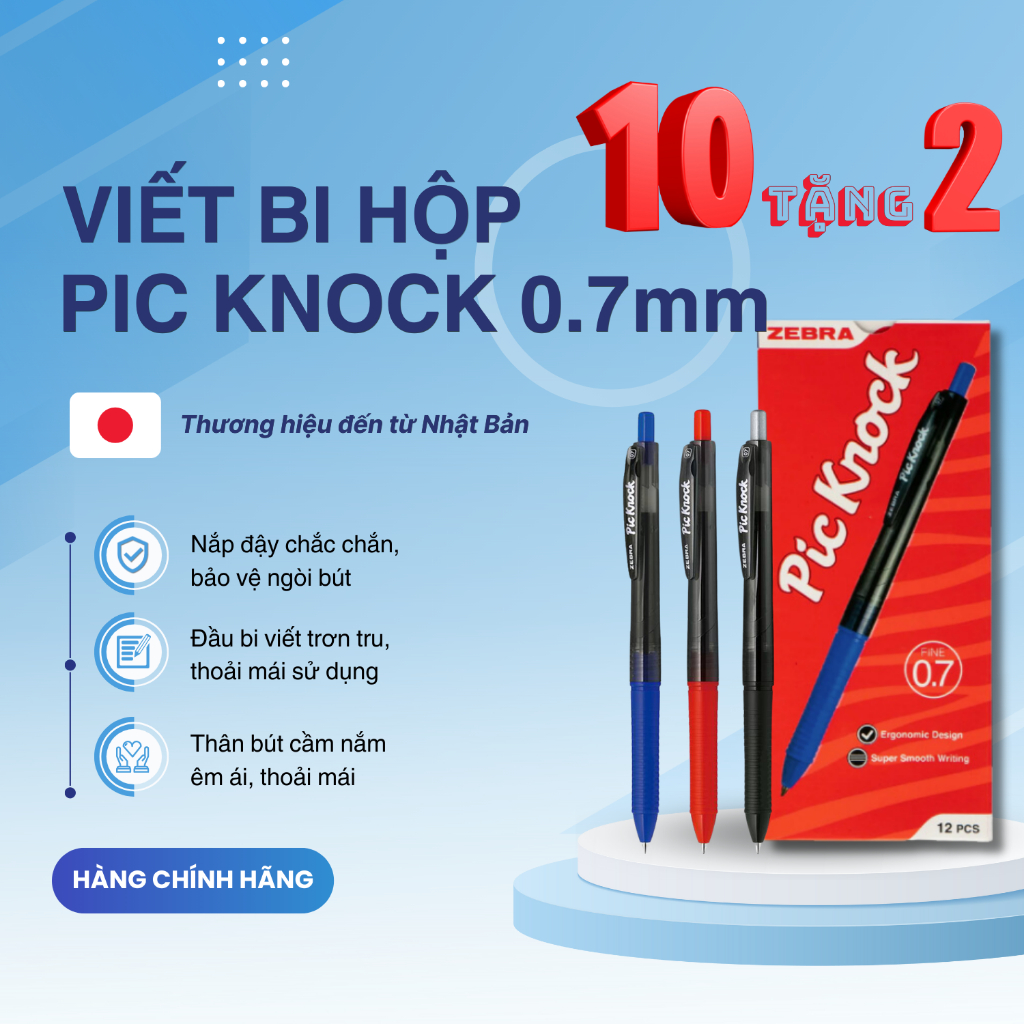 Ảnh Bút bi bấm Pic Knock hộp 12 cây xanh/đen/đỏ - Zebra [Chính hãng] 1