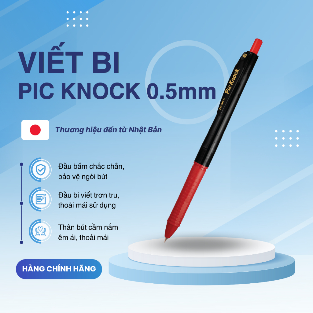 Ảnh Bút bi bấm Pic Knock hộp 12 cây xanh/đen/đỏ - Zebra [Chính hãng] 3