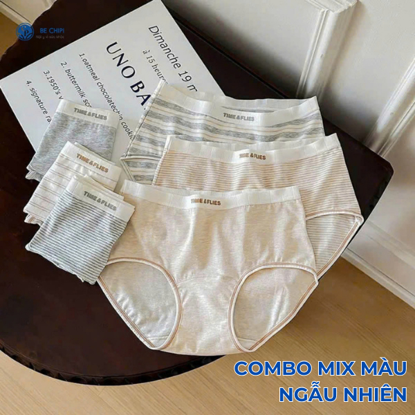 Ảnh Combo 5 Quần Lót Nữ Cotton Organic Time Mix Kẻ Ngang Freesize (45-63kg) QL5959 By Bechipi 3