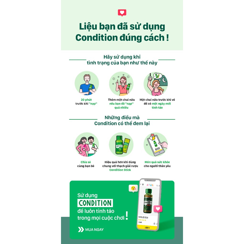 Nước Giải Rượu CONDITION Hỗ Trợ Giải Độc Gan, Hạn Chế Tác Hại Do Rượu Bia Gây Hại Cho Gan - TPBVSK (100ml x 10 chai)