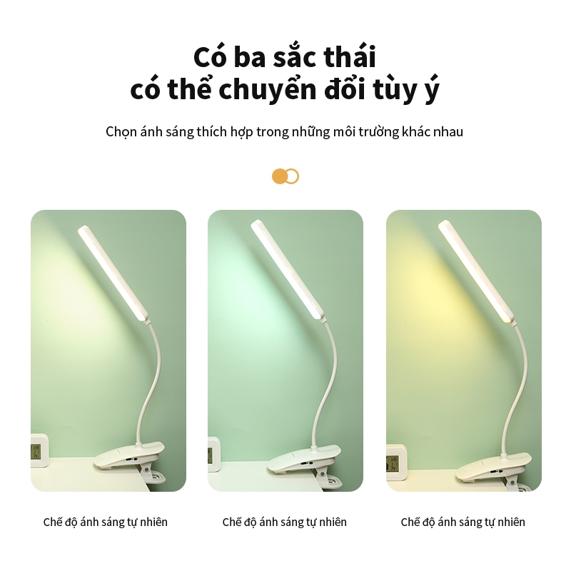 VOVOVA Đèn Học Kẹp Bàn Chống Cận 3 Màu Ánh Sáng Bảo Vệ Mắt Tích Điện đèn bàn học đèn led mini | BigBuy360 - bigbuy360.vn