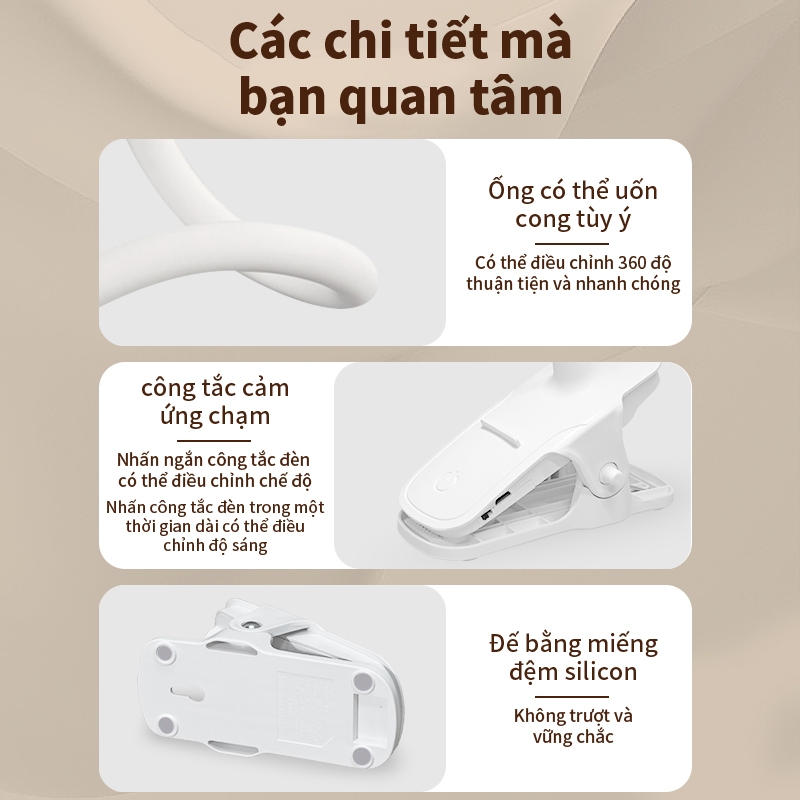 VOVOVA Đèn Học Kẹp Bàn Chống Cận 3 Màu Ánh Sáng Bảo Vệ Mắt Tích Điện đèn bàn học đèn led mini | BigBuy360 - bigbuy360.vn