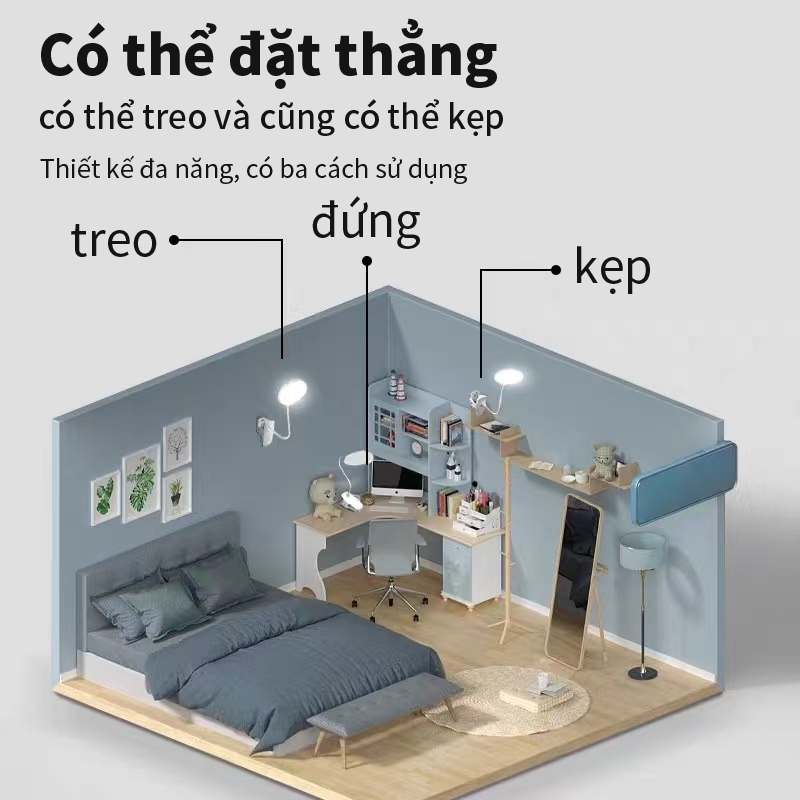 VOVOVA Đèn Học Kẹp Bàn Chống Cận 3 Màu Ánh Sáng Bảo Vệ Mắt Tích Điện đèn bàn học đèn led mini | BigBuy360 - bigbuy360.vn