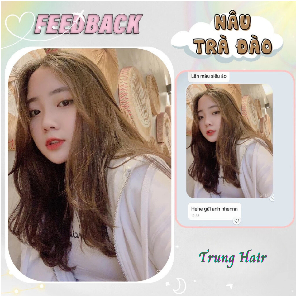 Thuốc nhuộm tóc màu NÂU TRÀ ĐÀO không cần tẩy tóc, lên từ nền đen, tặng kèm oxy trợ nhuộm| Trunghair