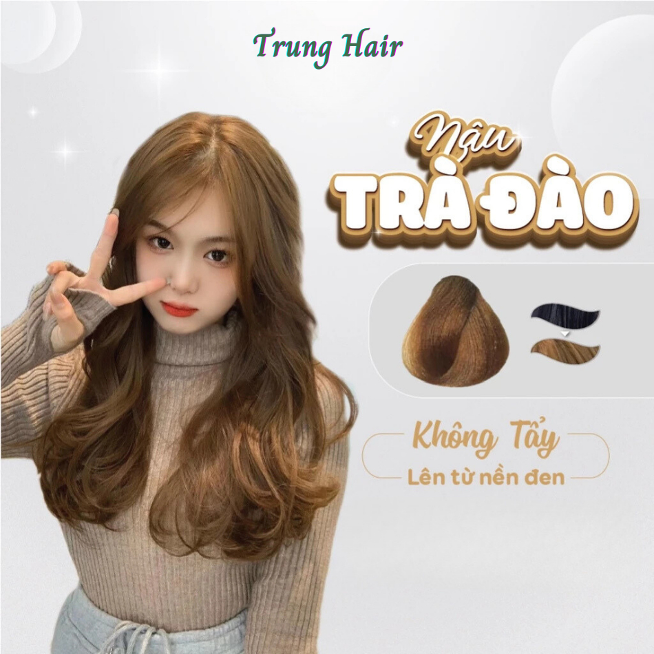 Thuốc nhuộm tóc màu NÂU TRÀ ĐÀO không cần tẩy tóc, lên từ nền đen, tặng kèm oxy trợ nhuộm| Trunghair