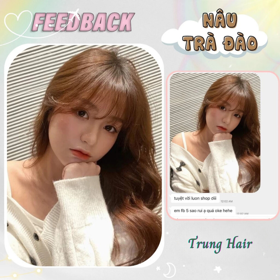 Thuốc nhuộm tóc màu NÂU TRÀ ĐÀO không cần tẩy tóc, lên từ nền đen, tặng kèm oxy trợ nhuộm| Trunghair