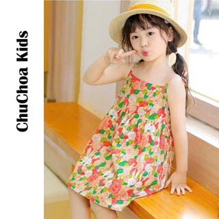 Váy bé gái, đầm bé gái 2 dây vải Thô Cotton dáng suông thoáng mát ChuChoaKids [VBC31]