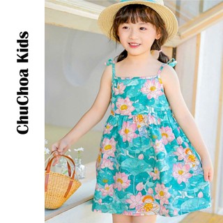 Váy bé gái, đầm bé gái 2 dây vải Thô Cotton dáng suông thoáng mát ChuChoaKids [VBC31]
