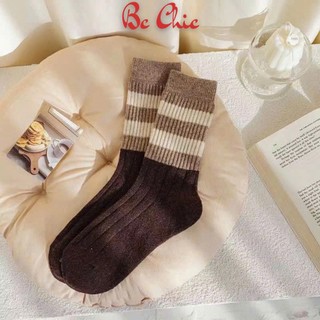 Tất cổ cao nam nữ vân sọc cổ điển - Tất, Vớ cổ cao thời trang thu đông T 808