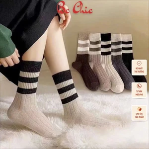 Tất cổ cao nam nữ vân sọc cổ điển - Tất, Vớ cổ cao thời trang thu đông T 808