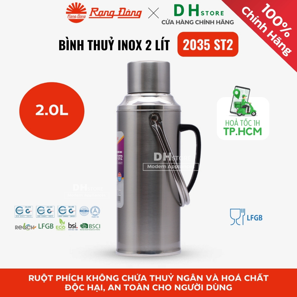 Phích nước Rạng Đông 2 lít INOX RD-2035 ST2 bình thuỷ inox giữ nhiệt ...