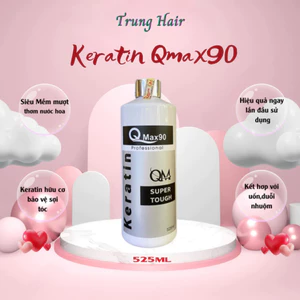 Keratin Qmax90, Keratin phục hồi tóc cháy, tóc nhũn, tóc bông xù hư tổn nặng chai 525ml Trunghair