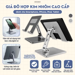 Giá Đỡ i pad, Điện Thoại, i pad Gấp Gọn - Có đệm silicon chống trượt chống xước, hợp kim nhôm cao cấp