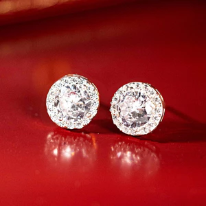 KL0131 Khuyên Tai Nữ Lombardy Chốt Nụ Halo Tròn 1.5ly Đá Chủ Round Cut 8.0ly by Kylan Silver