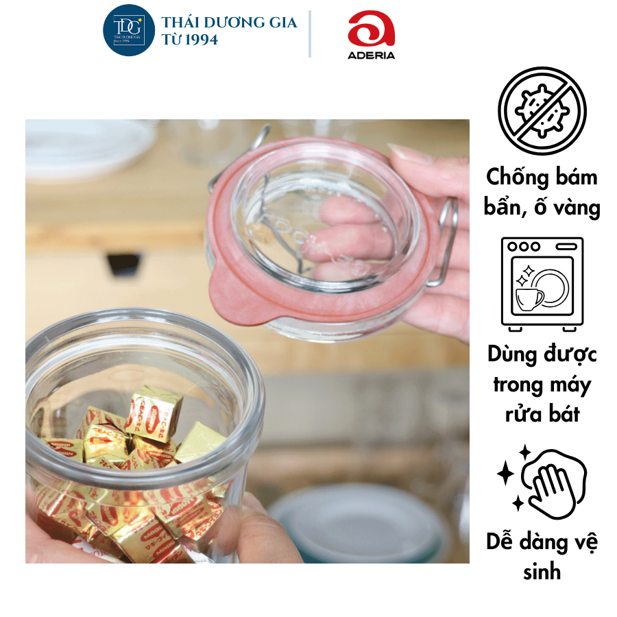 Lọ, hũ thủy tinh 750ml có đai kẹp bằng inox Nhật Bản Aderia M-6688 | Thái Dương Gia