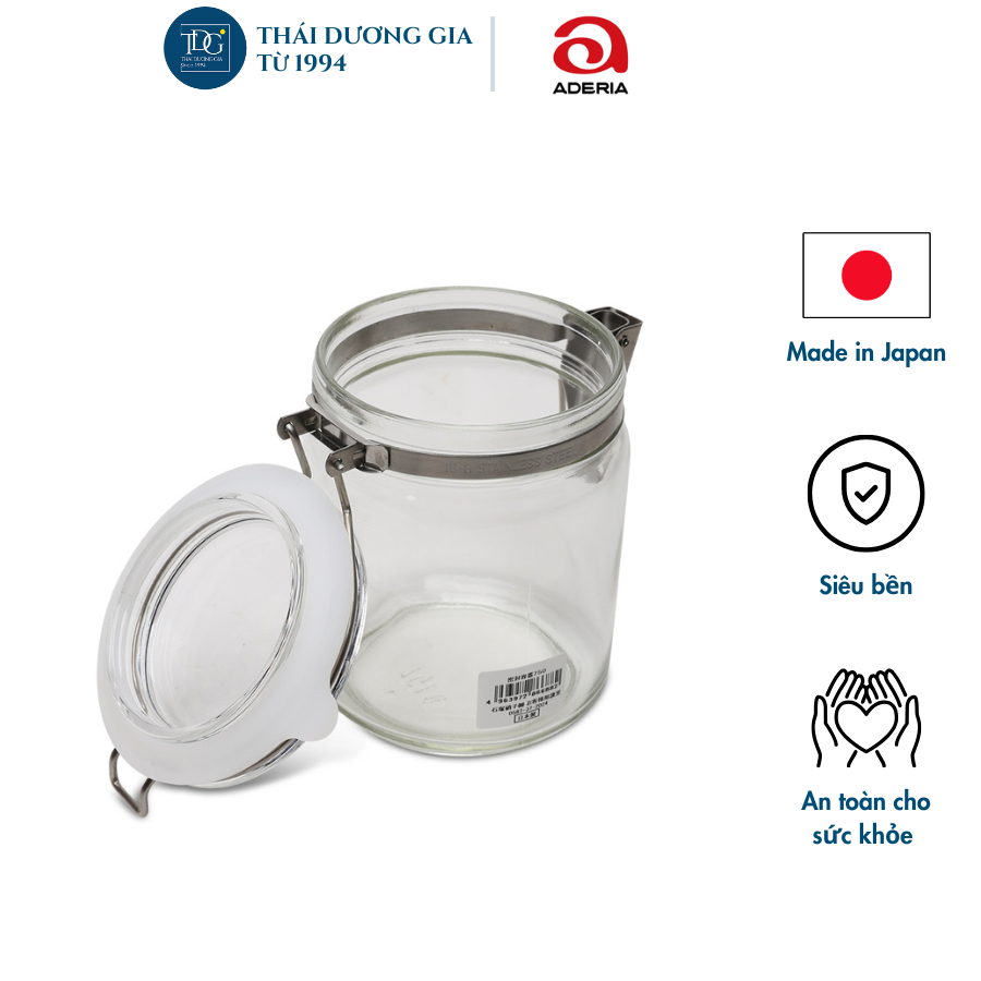 Lọ, hũ thủy tinh 750ml có đai kẹp bằng inox Nhật Bản Aderia M-6688 | Thái Dương Gia