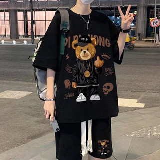 Bộ quần áo thể thao mùa hè hình gấu chất cotton dành cho nam