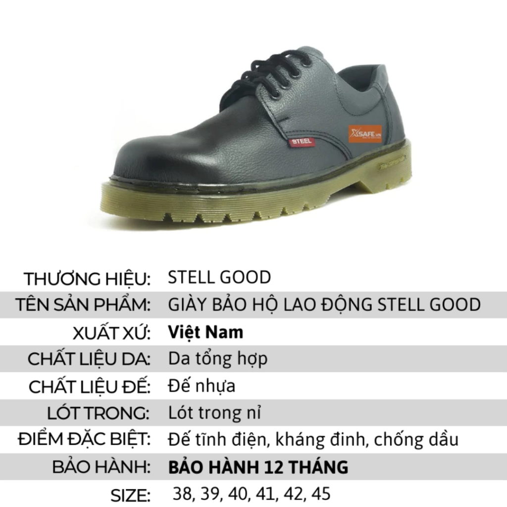 Giày Da Tổng Hợp Stell Good Cột Dây  Đế Giày Chống Trượt Đảm Bảo An Toàn Lao Động