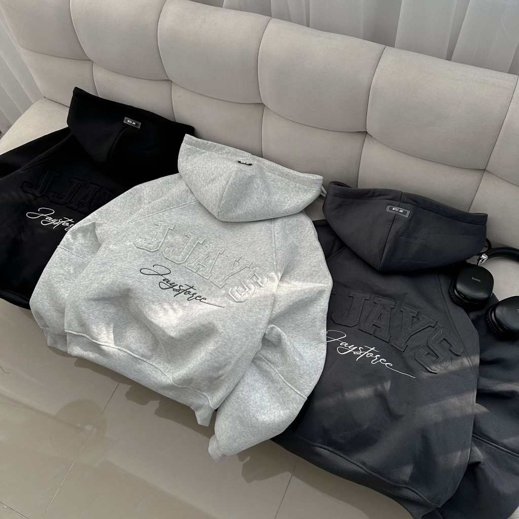 Khoác Nỉ 2DA - Áo hoodie zip boxy vải 2 da local form rộng ngắn unisex thêu đắp vải JJAYS màu XÁM CHÌ/XÁM TIÊU/ĐEN :0 | BigBuy360 - bigbuy360.vn