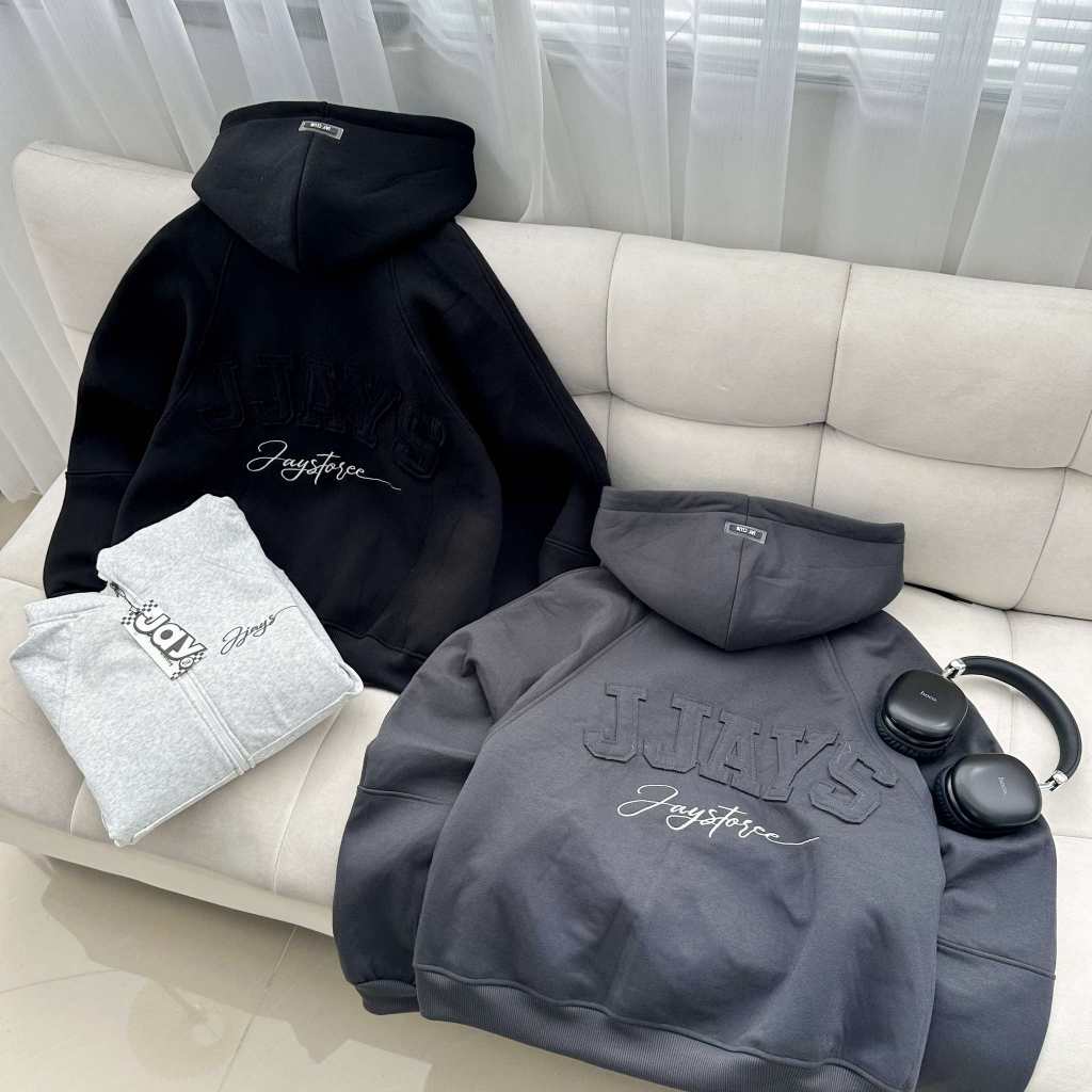 Khoác Nỉ 2DA - Áo hoodie zip boxy vải 2 da local form rộng ngắn unisex thêu đắp vải JJAYS màu XÁM CHÌ/XÁM TIÊU/ĐEN :0 | BigBuy360 - bigbuy360.vn