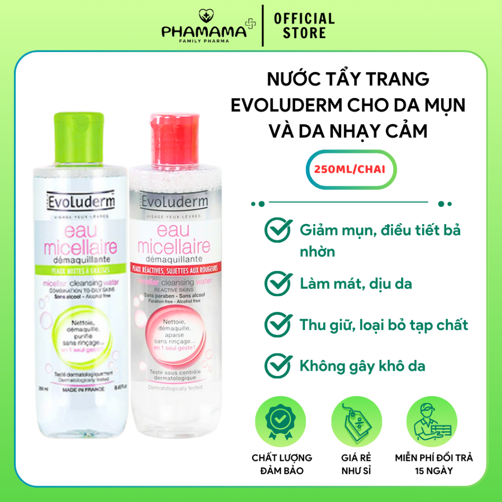 Ảnh Nước tẩy trang Evoluderm dành cho da dầu mụn, nhạy cảm dễ kích ứng 125ml 1