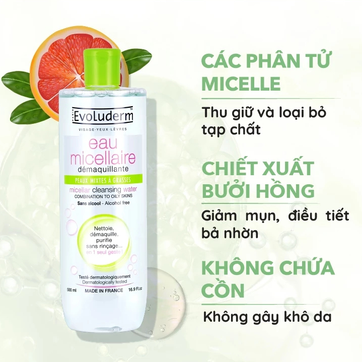 Ảnh Nước tẩy trang Evoluderm dành cho da dầu mụn, nhạy cảm dễ kích ứng 125ml 2