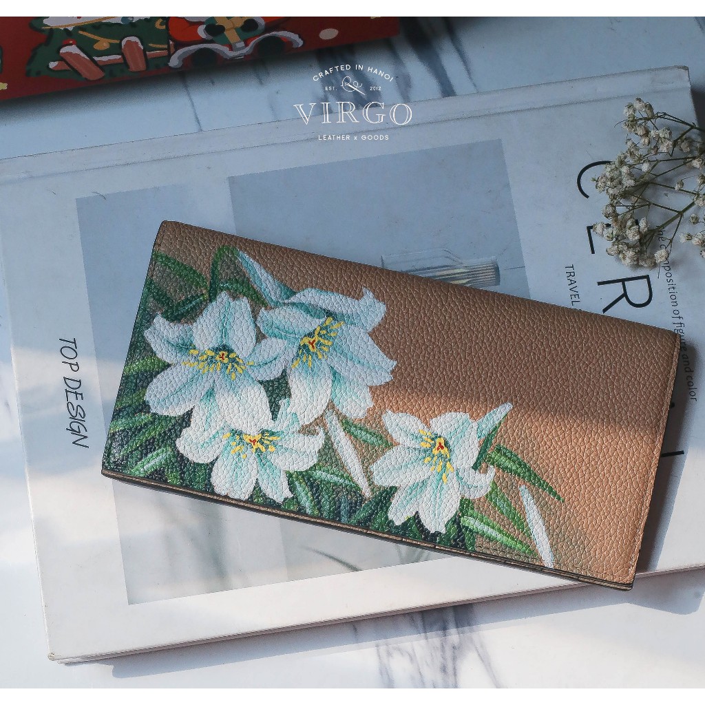 Ví da, Ví dài nữ đựng tiền thẻ, Ví da handmade, Ví vẽ tay thủ công ...