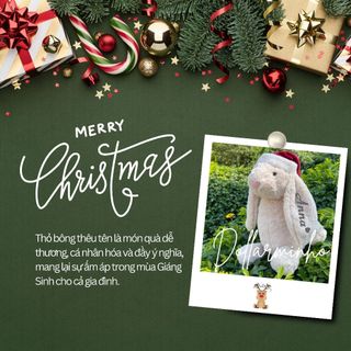Thỏ Bông Thêu Tên Quà Tặng Giáng Sinh Dài 40cm Đội Mũ Noel Ôm Cây Thông